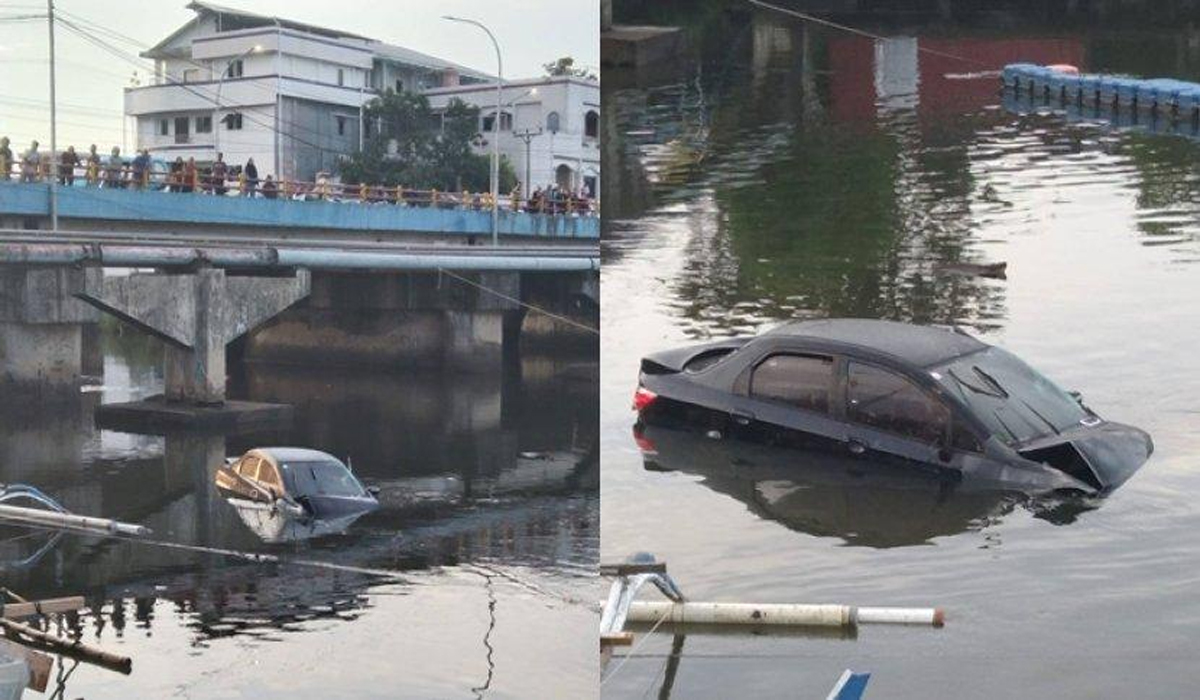 Kecelakaan Sedan Hitam di Manado Terjun dari Jembatan